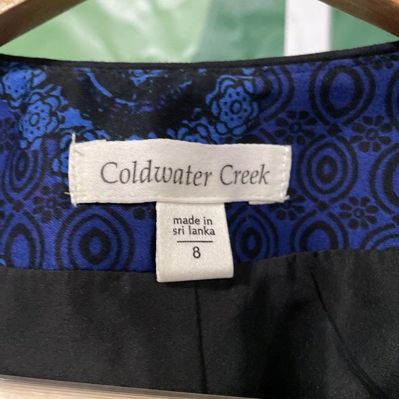 COLDWATER CREEK Women's open front blazer in MULTI BLUES ABSTRACT sz 8 - VGUC - Picture 8 of 15